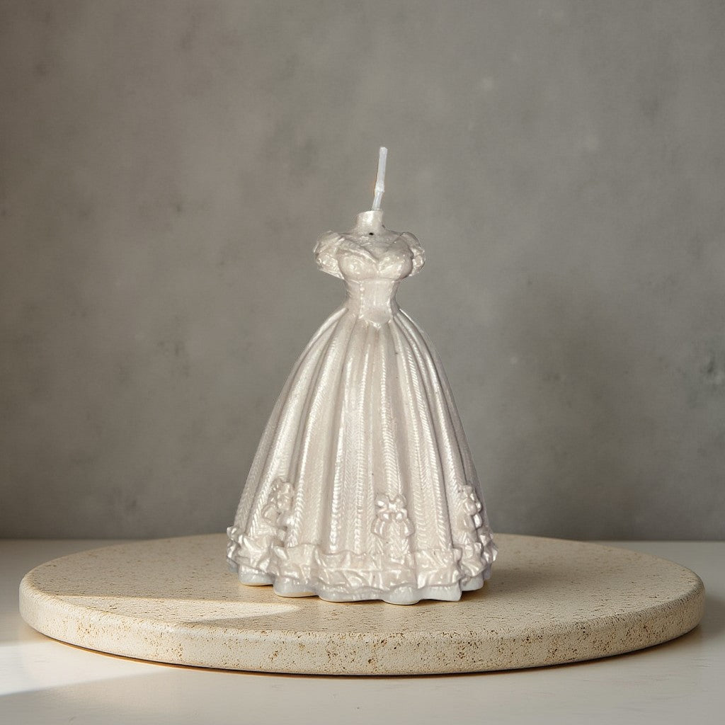 Gown Candle Studio The First Look Sculpted Gown Candle, Pearl White, Soft Glossy Finish, Bridal Décor and Gifting