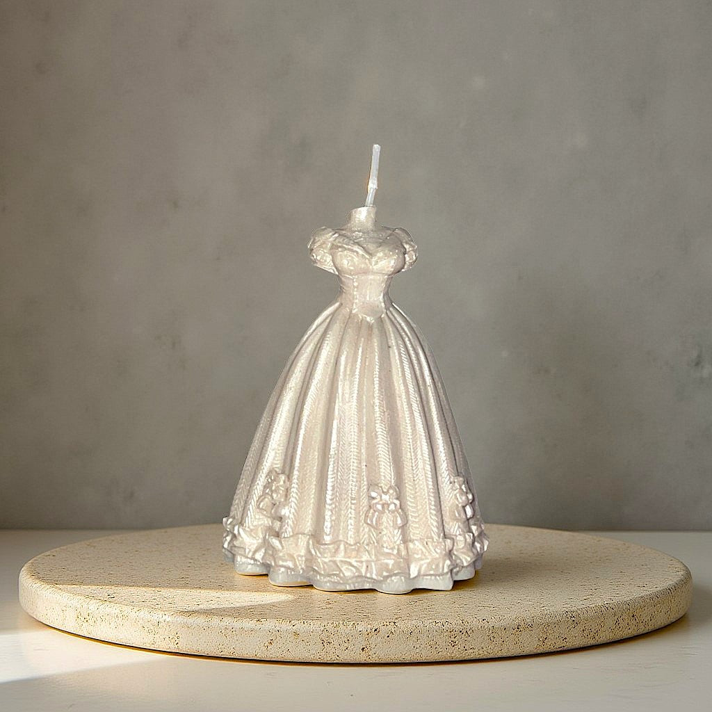 Gown Candle Studio The First Look Sculpted Gown Candle, Pearl White, Soft Glossy Finish, Bridal Décor and Gifting