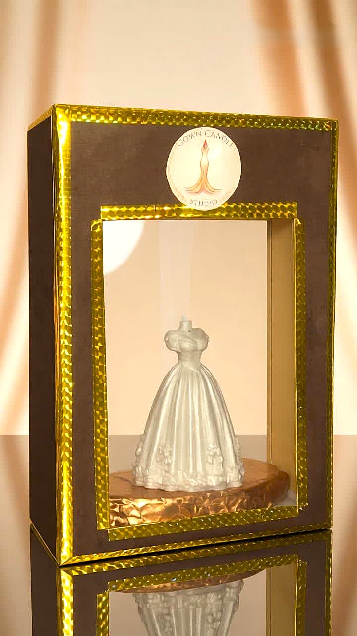 Gown Candle Studio The First Look Sculpted Gown Candle, Pearl White, Soft Glossy Finish, Bridal Décor and Gifting
