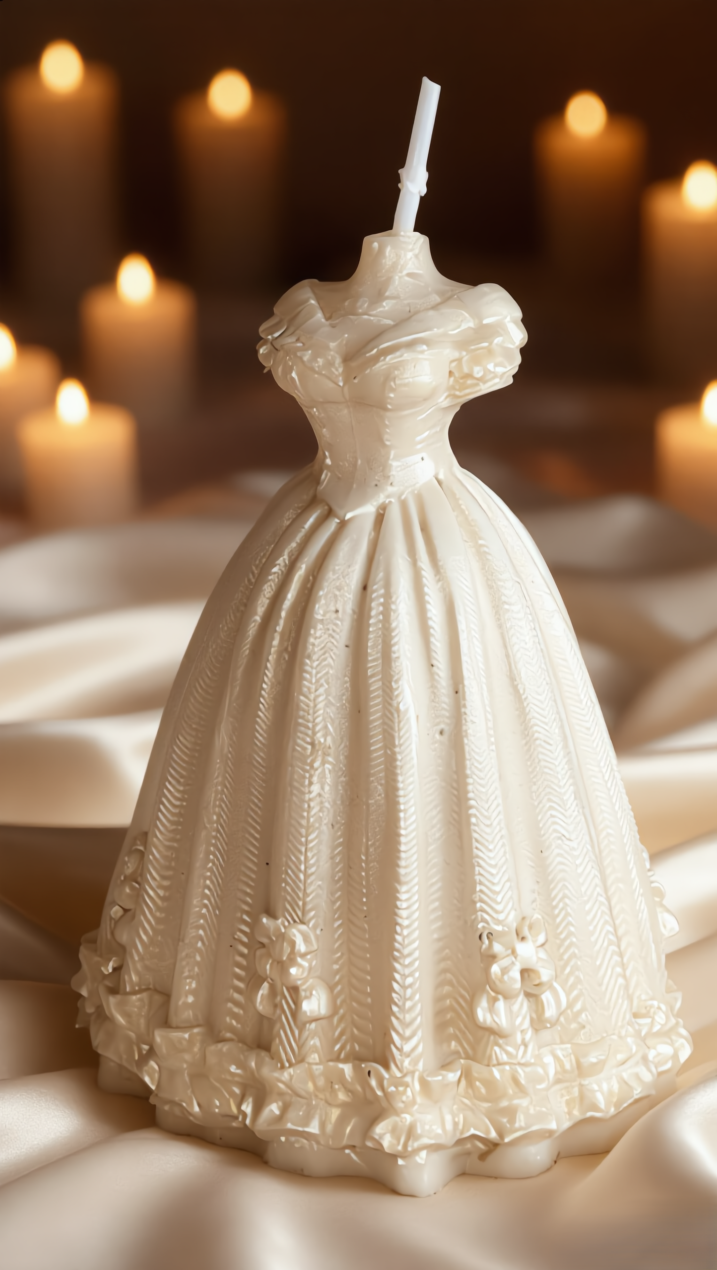 Gown Candle Studio The First Look Sculpted Gown Candle, Pearl White, Soft Glossy Finish, Bridal Décor and Gifting