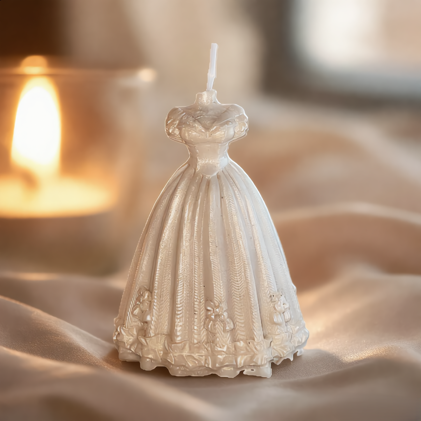 Gown Candle Studio The First Look Sculpted Gown Candle, Pearl White, Soft Glossy Finish, Bridal Décor and Gifting